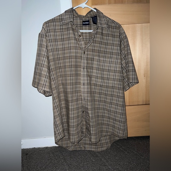 VINTAGE Button Down Brown Short Sleeve Plaid Mens or Women’s M - Picture 2 of 3